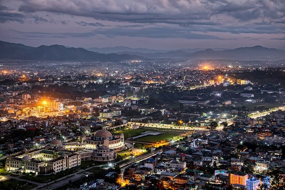 Imphal at dusk, on the Manipur and Mizoram route