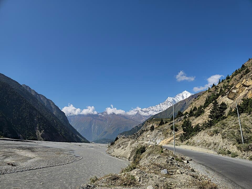 The road beside the Kali Gandaki river at Tukuche, Mustang, on the Nepal: Pokhara, Mustang and Muktinath route